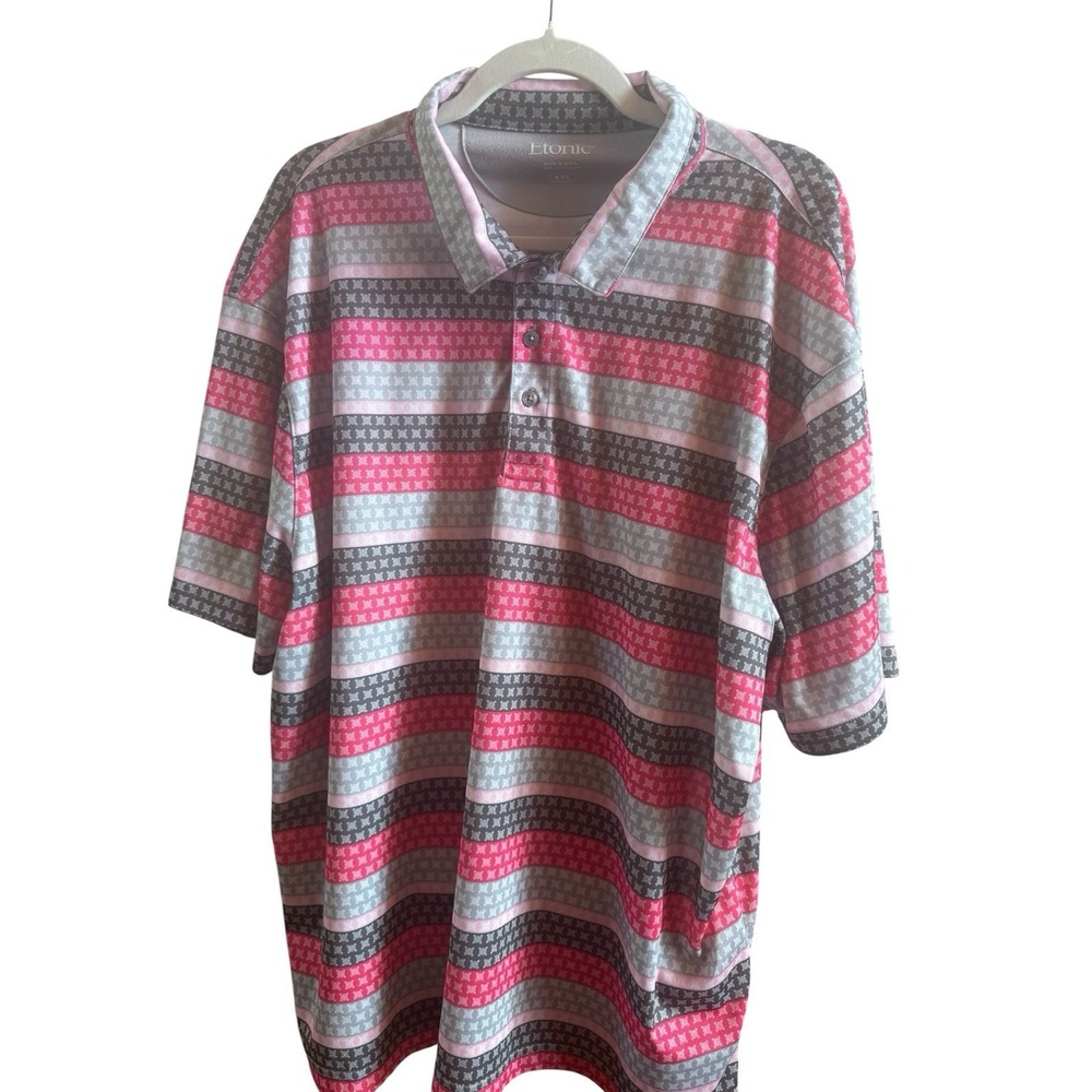 Etonic Men's XXL Golf Polo Shirt Short Sleeves Pink Gray‎ White Geometric Design
